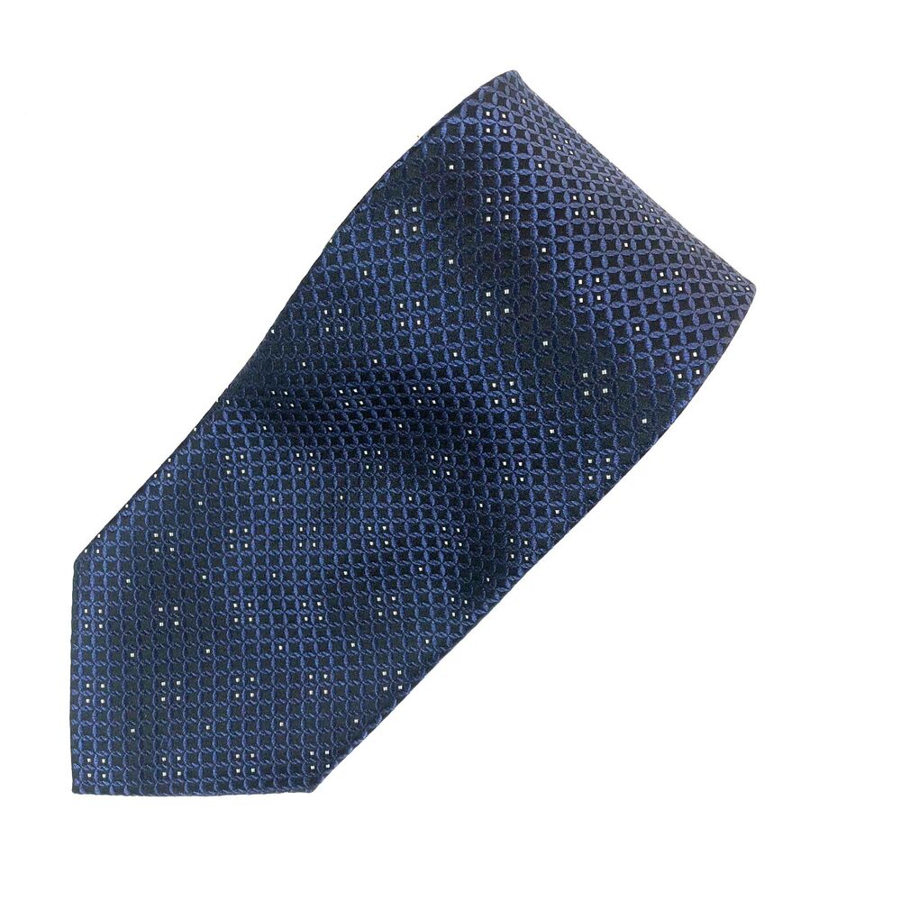 Claiborne Men's Tie Blue Geometric Pattern 100% Silk Imported Handmade